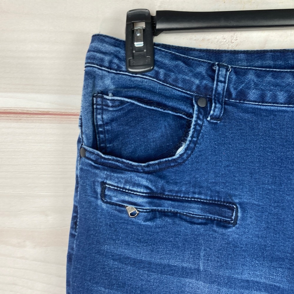 American Bazi Jeans Womens 2X Skinny Moto Dark Wash Mid Rise Pockets Stretch - Picture 4 of 9